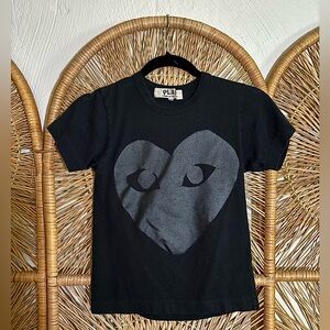 Comme des Garcons PLAY Black Tee with Gray Heart Logo